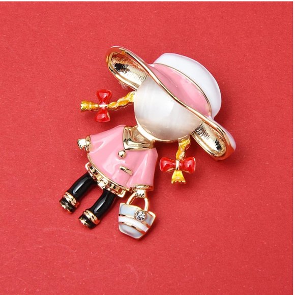 18K Gold Opal Carry Bag Girl Brooch - Picture 4 of 8